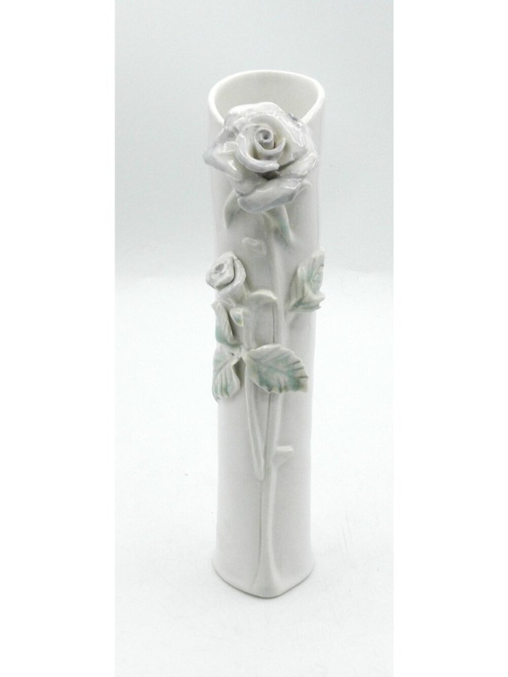 Studio Art Pottery Bud Vase Handmade Applied Flowers Vintage Signed